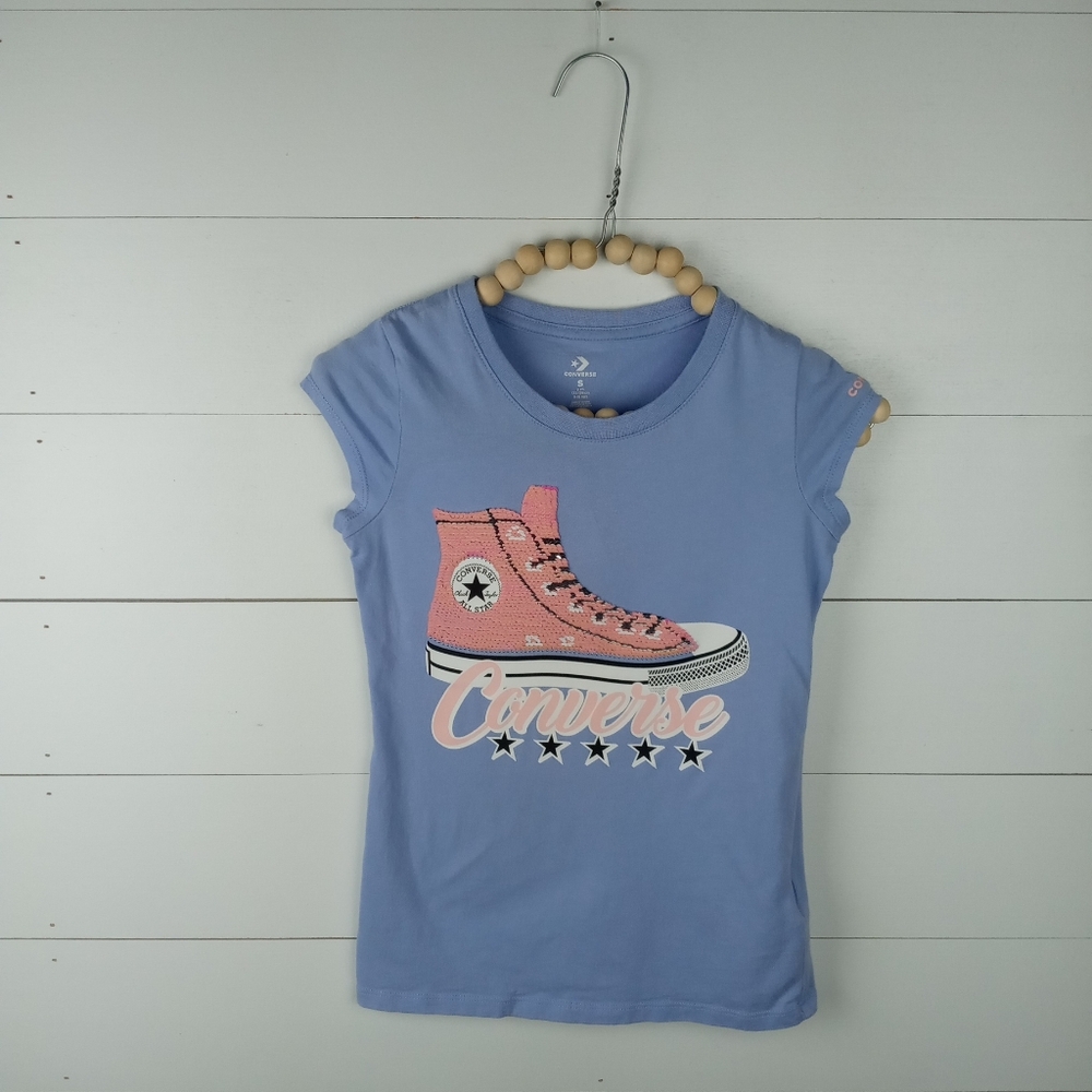 Converse Girls size S periwinkle blue with flip sequins shoe design